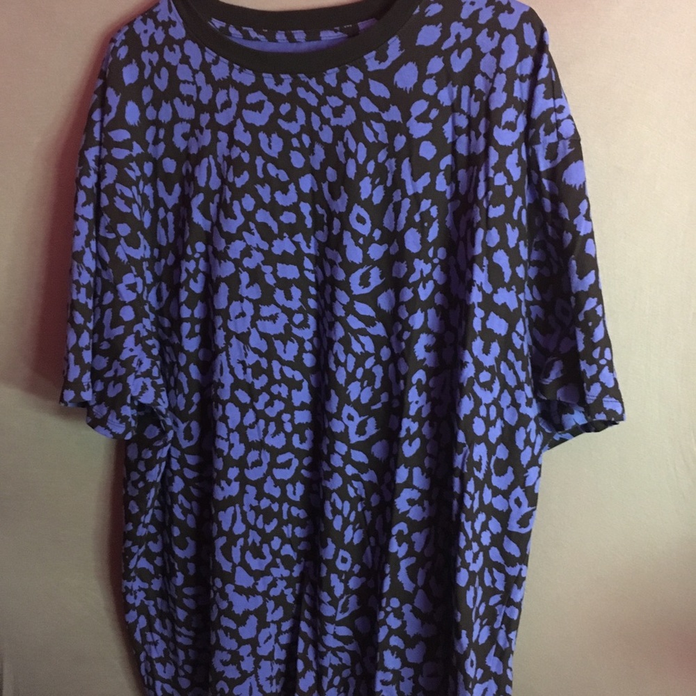 XXL Blue Black Leopard Print Baggy Shirt Plus